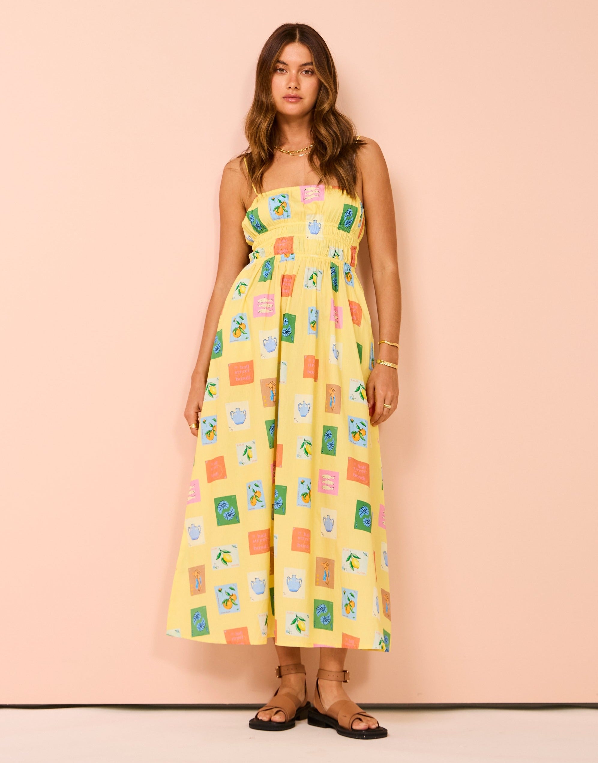 Vestido Longo Estampado de Frutas