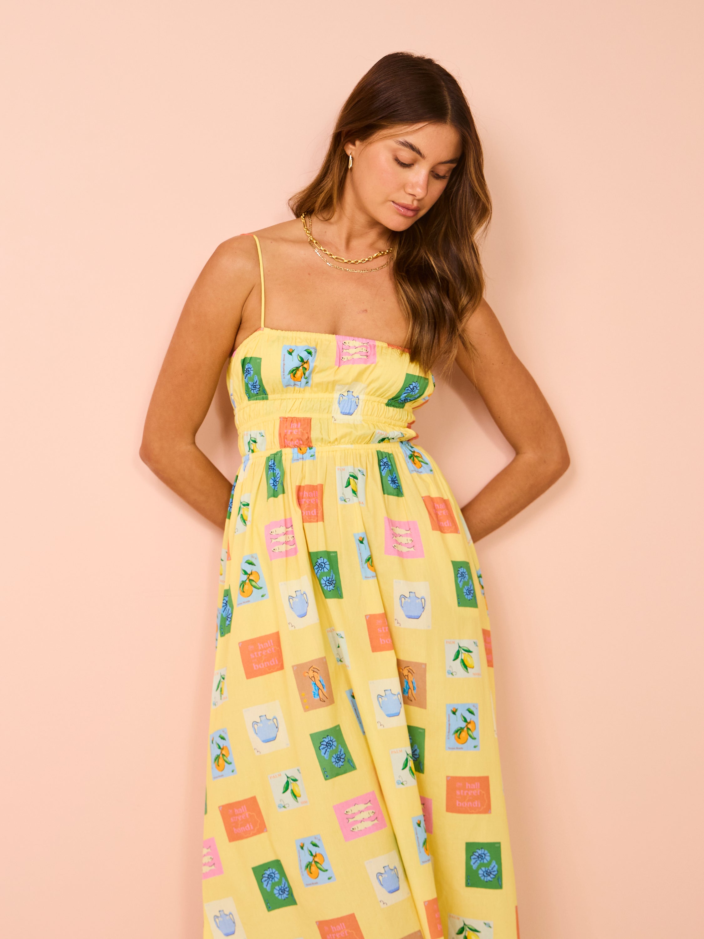 Vestido Longo Estampado de Frutas