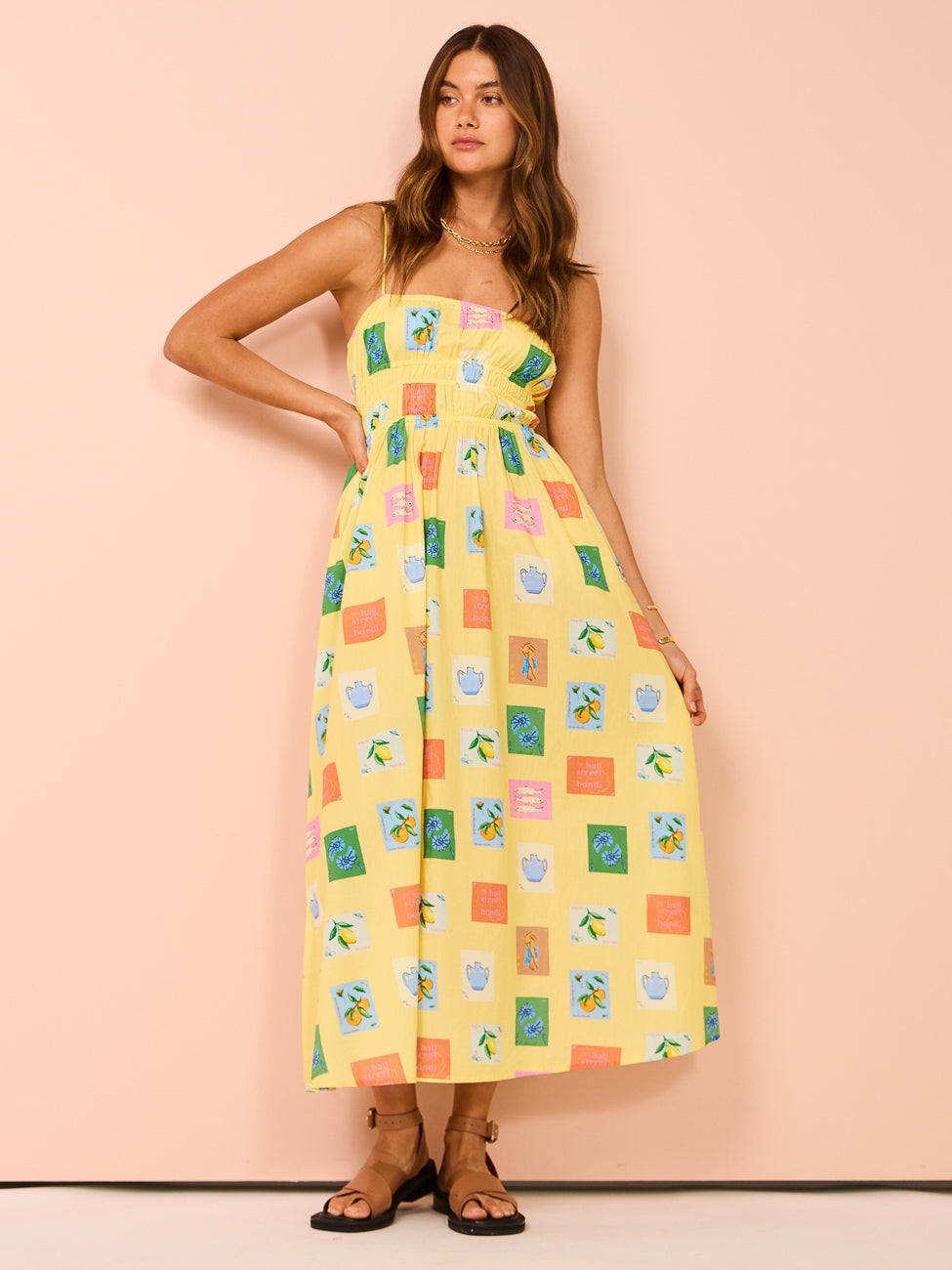 Vestido Longo Estampado de Frutas