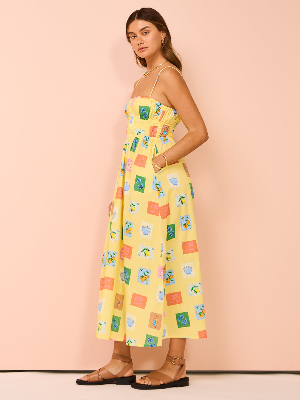 Vestido Longo Estampado de Frutas