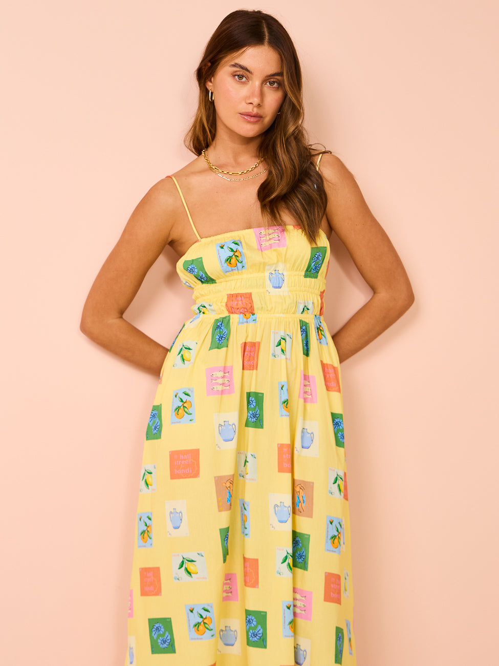 Vestido Longo Estampado de Frutas