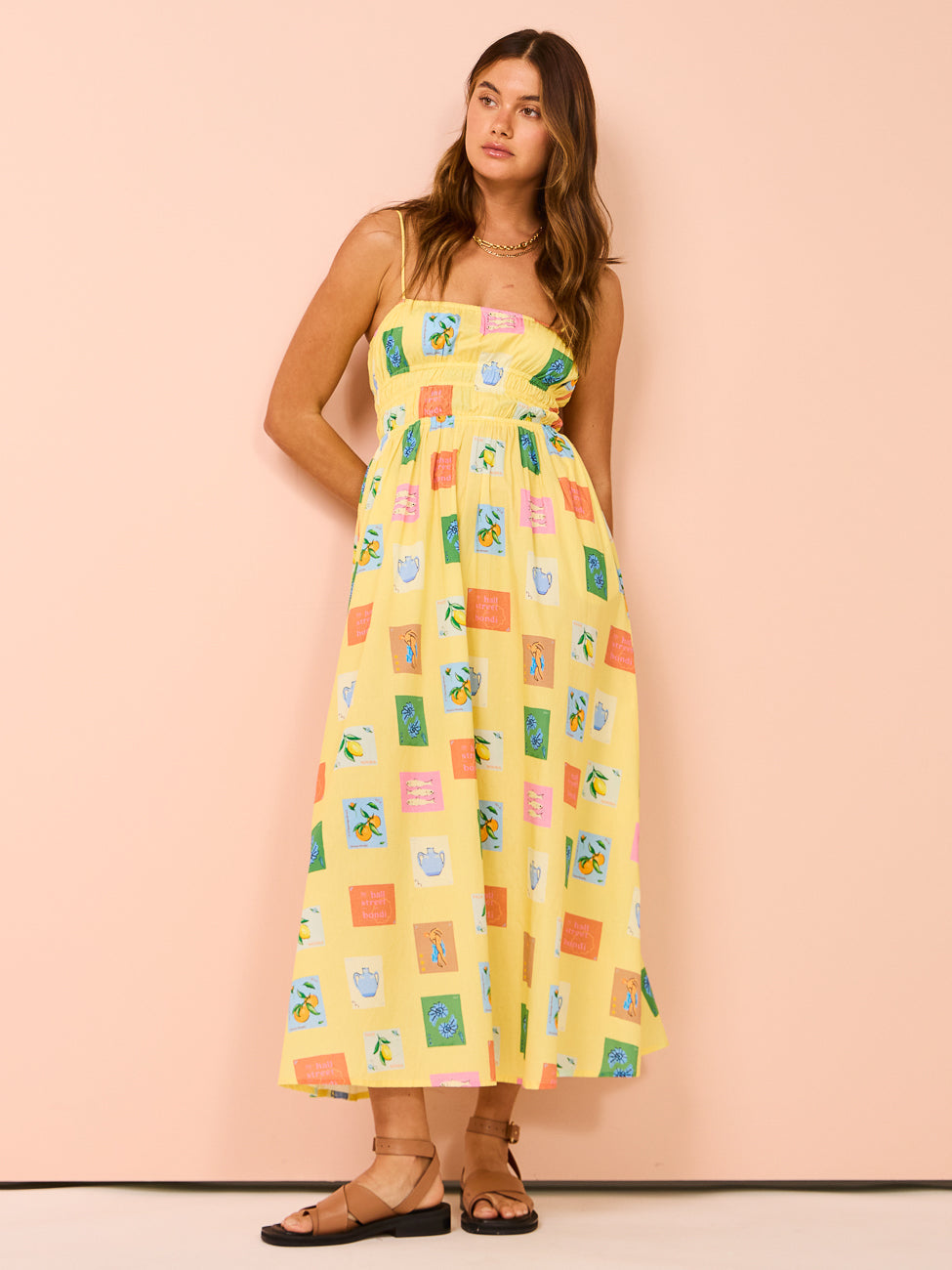 Vestido Longo Estampado de Frutas